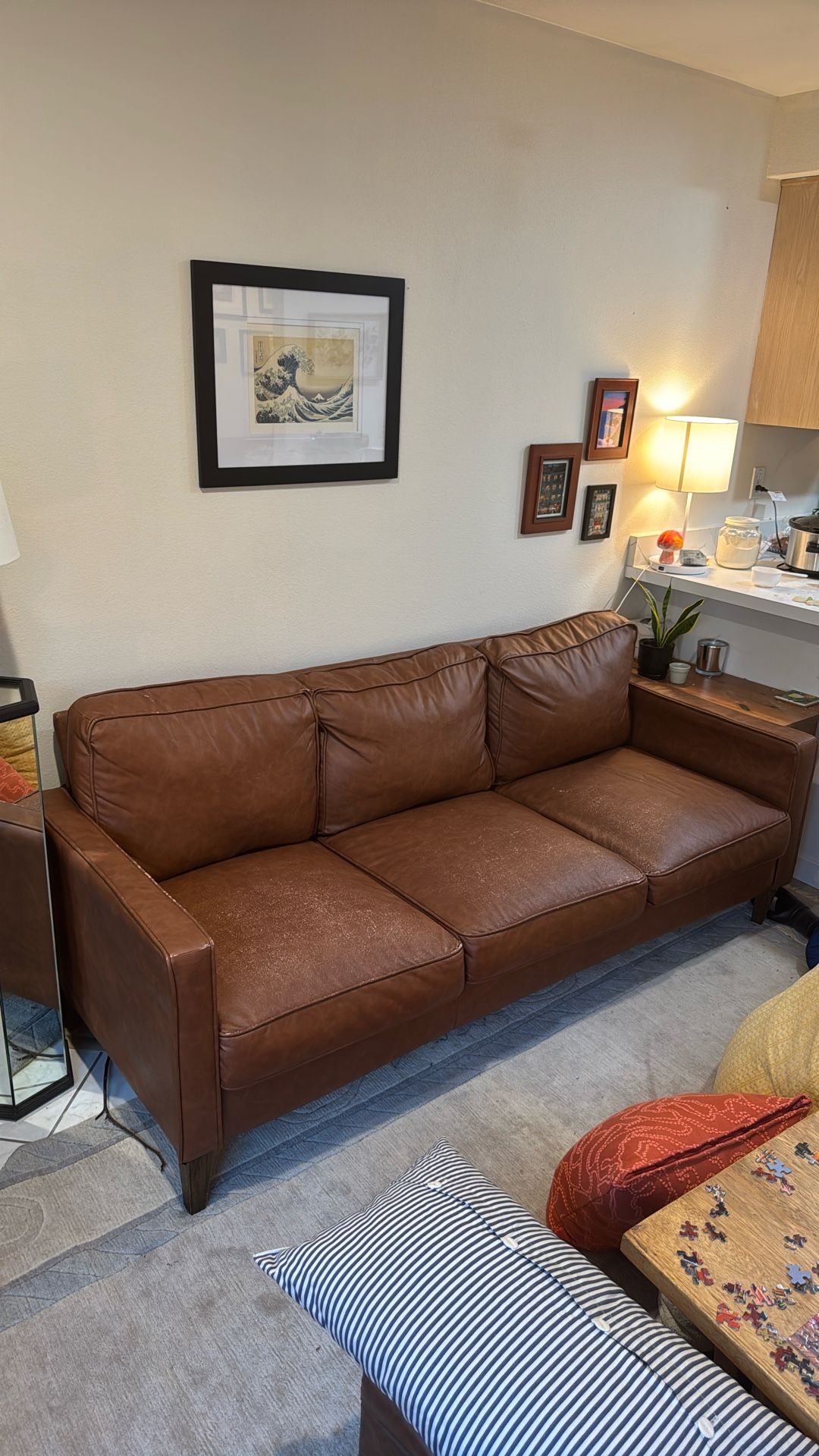 Brown Faux Leather Couch