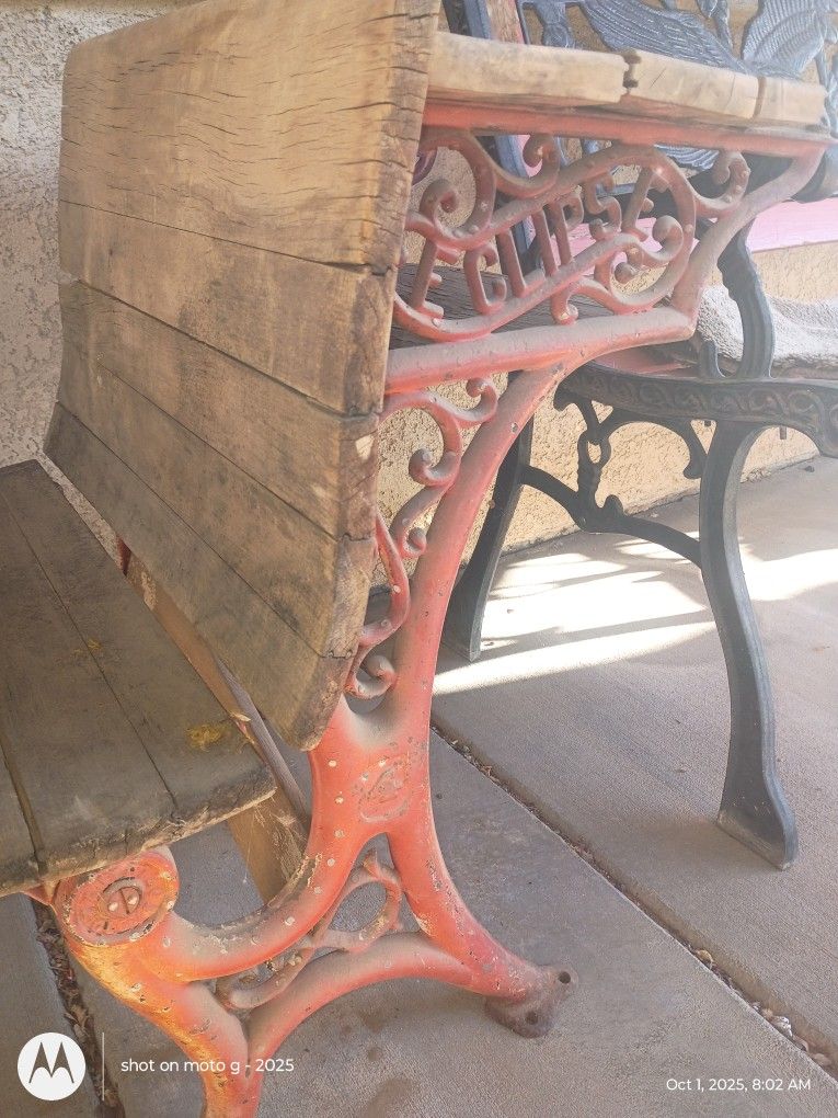 Antique Desk Oak And Cast Iron 