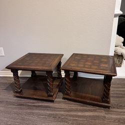 Vintage Solid Wood End Tables – Set of 2