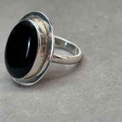 Vintage 925 Mexico Sterling Silver Black Onyx Ring Size 8.5