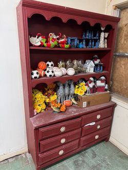 Large Red Wooden Hutch / Cabinet – $40