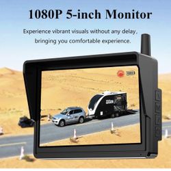 Solar Wireless Backup Camera with IR Night Vision, 3 Mins No Wires Install, Equip with 5'' HD 1080P Monitor, IP69K Waterproof Rear View Reverse Camera