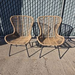 2 Woven Wicker Outdoor Patio Chairs