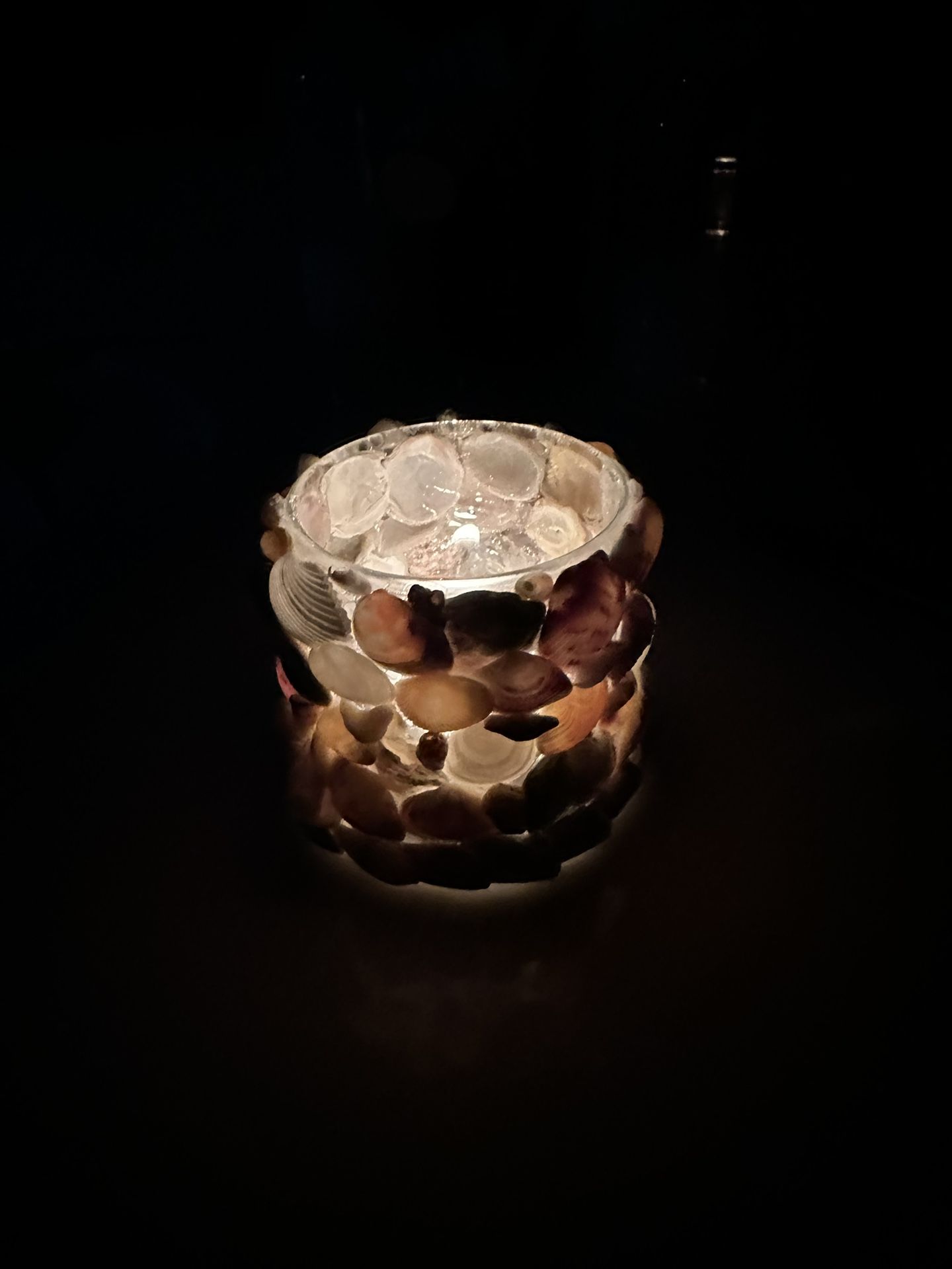 Shell Covered Glass Tea Lite Holder