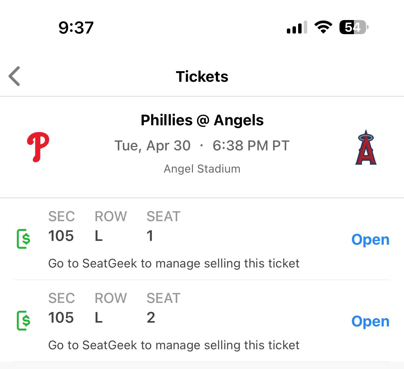 Phillies @ Angels 4/30 