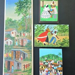 4 Small Paintings On Wood