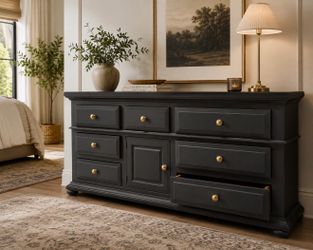 Luxury Solid Wood Dresser – Charcoal Gray & Gold Hardware ✨