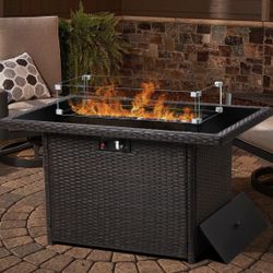 Scratches on the Glass Assembled New 44" Propane Gas Fire Pit Table, 55000 BTU Rectangular Fire Pit 