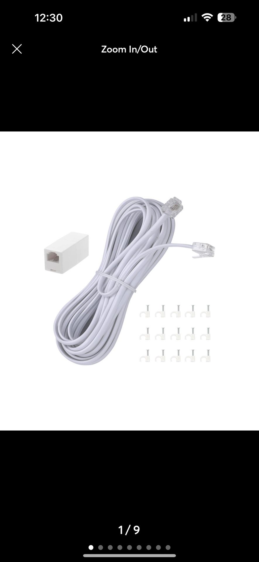 15’  Telephone Extension Cord Phone Cable Line Wire, with RJ11 Plug and 1 in-Lin