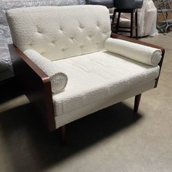 Boucle Accent Chair Modern 37" Oversized Accent Chair with 2 Bolster Pillows Mid Century Modern Chair for Living Room Bedroom Office (White)