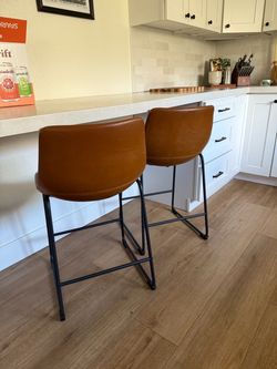 Set of 2 Whiskey Brown Faux Leather Bar Stools – Counter/Bar Height