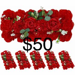 Artificial Flower Arch 4 Pack Red Floral Swags for Wedding Décor, Elegant Faux Flowers Arrangement for Archways Party Backdrop, Home Wall Decoration a