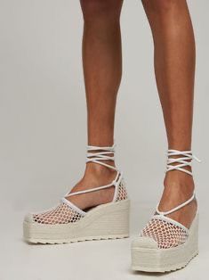 Authentic BOTTEGA VENETA MESH ESPADRILLE PLATFORM WEDGES WOMEN WHITE | WHITE SANDALS