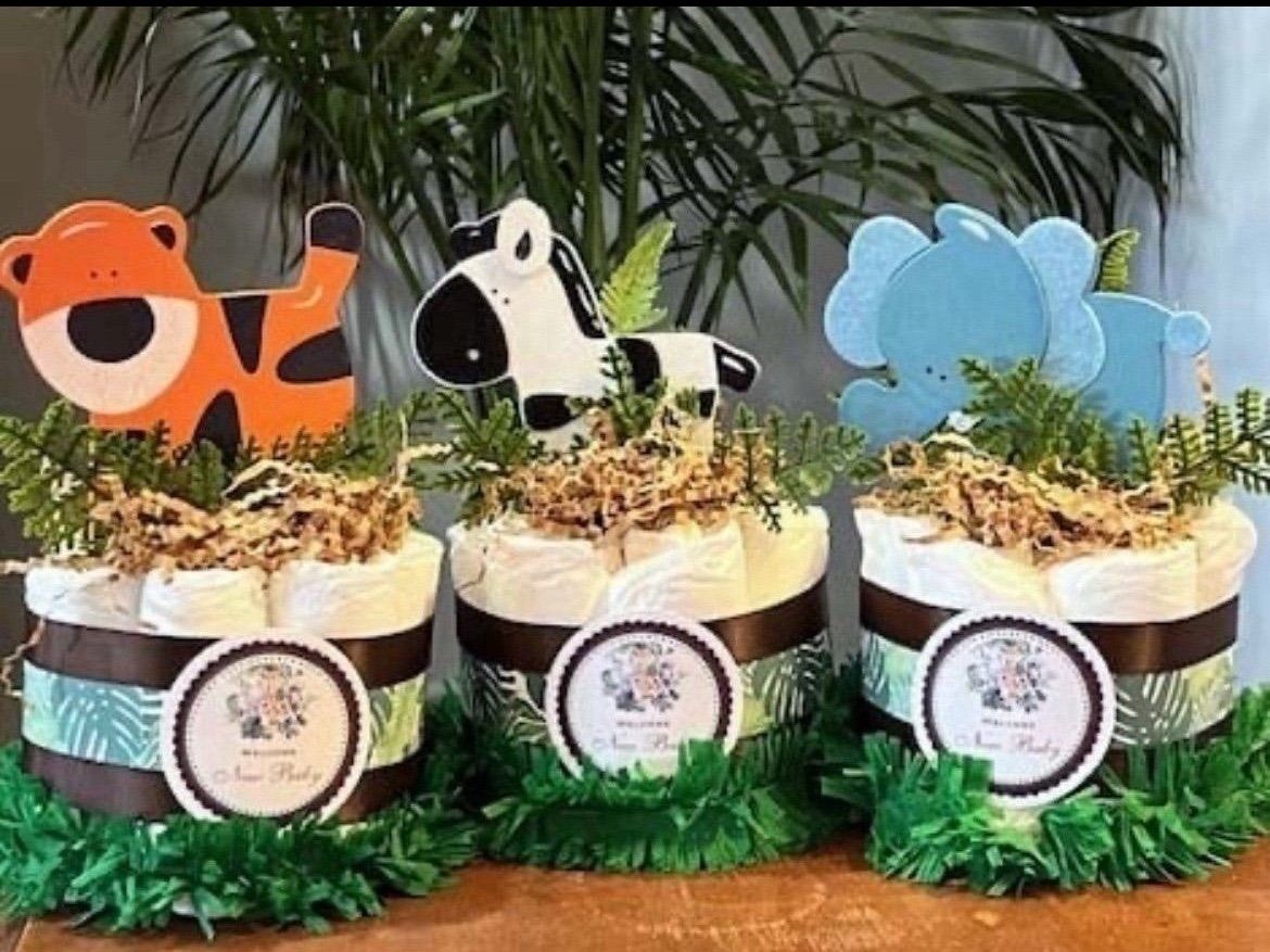 3 JUNGLE themed baby shower Diaper Cakes