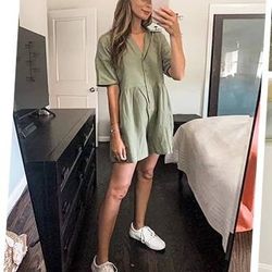 DEEP SELF Women's Summer Short Sleeve Button Down Romper Size SMALL
