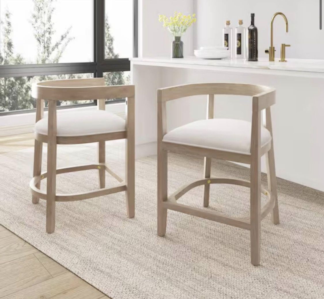 CHRISTOPHER KNIGHT HOME Timel 25.6 in. Light Ash Counter Stool with Beige Frabic Seat SET OF 2