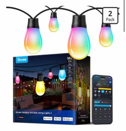 Govee S14 Bulb Outdoor String Lights 2, 96ft Smart RGBIC Warm White Lights with 30 LED Bulbs(2 Ropes of 48ft)