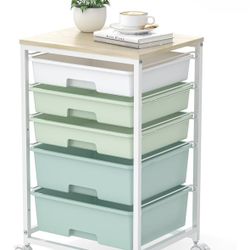 Craft cart,Rolling Cart with Drawers,Storage Cart with 5 Drawers and Wooden Tabletop