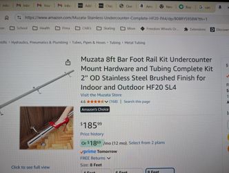 Mutza 6-Ft Bar Foot Rail Kit Under Counter Mount Hardware And Tubing Complete Kit 2 In Stainless Steel Brushed Finish.