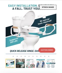 Lunderg Raised Toilet Seat with Handles - Elongated - Easy to Install Toilet Seat Riser