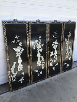 4 vintage Asian panels decor