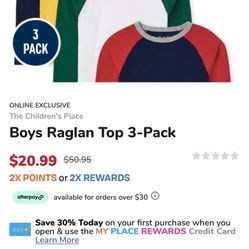 The Children's Place Boys Raglan Top 3-Pack - Size XL (14)