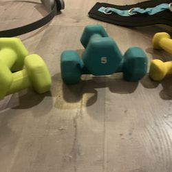 Multiple Dumbbell Weight Sets, Exercise Bands And Pilates ring 