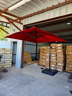 8ft Square Cantilever Offset Outdoor Patio Umbrella With Base Red Color