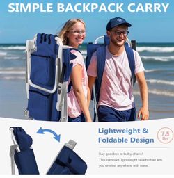 Set of 2 Backpack Beach Chair for Adults Portable, Lay Flat Reclining Beach Chair with 5 Positions,