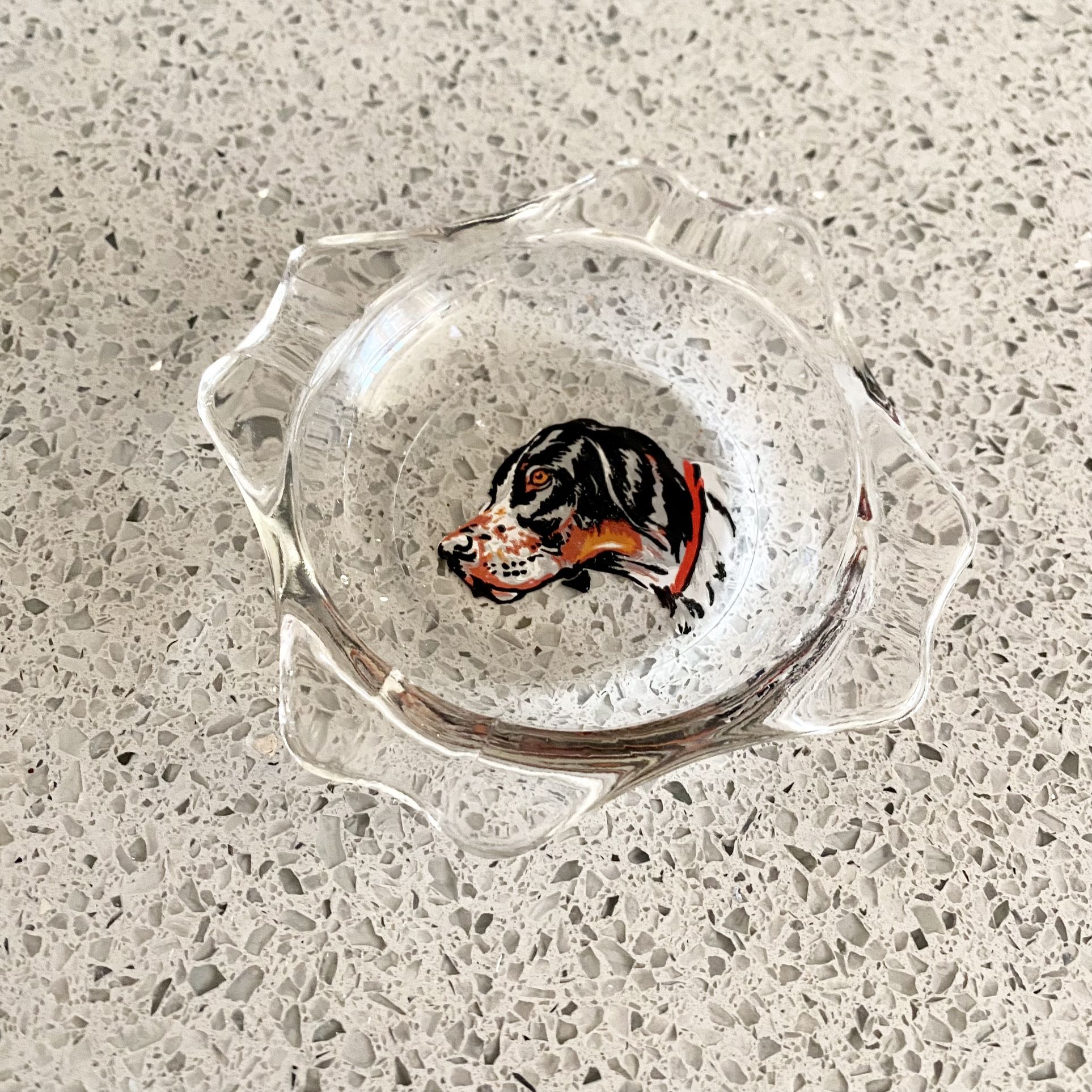 Vintage Ashtray Glass Dog Breed Pointer Hunter Man Cave Gift Decor Casino 