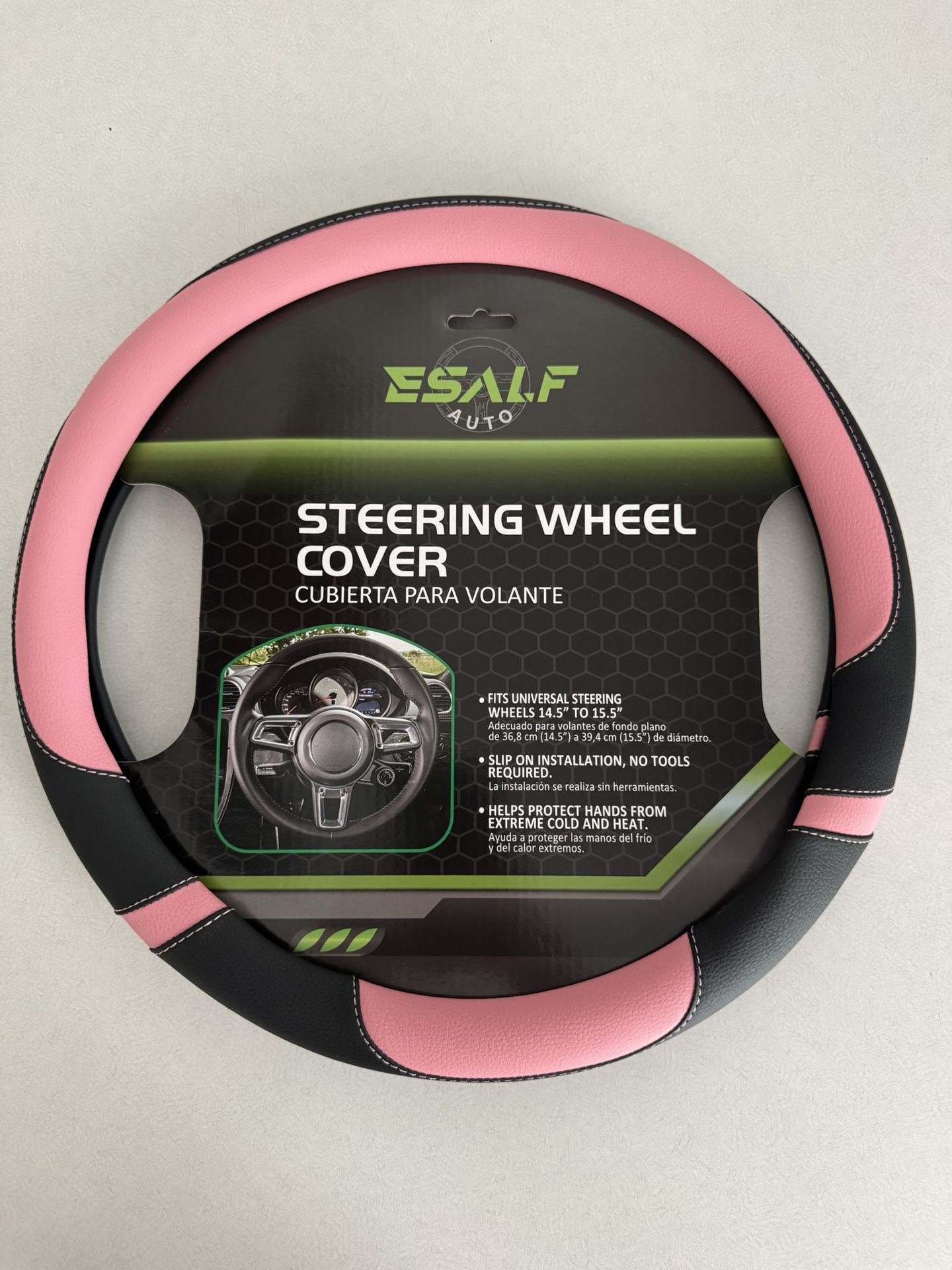 Steering wheel cover with black and pink trim