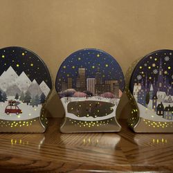 Christmas Gourmet Chocolate Popcorn In a Lit Up Tin