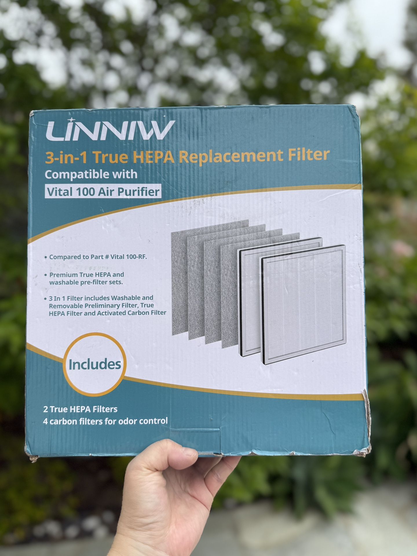 2 Pack Vital 100 True HEPA Replacement Filter Compatible with LEVOIT Vital 100 Air Purifier, H13 and High-Efficiency Activated Carbon Set #100-RF