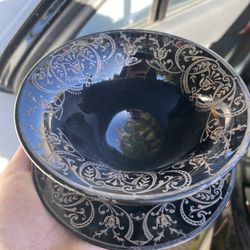 Vintage Sterling Black Amethyst Bowl And Plate