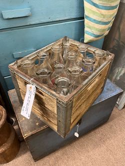 Vintage Milk Crate w/ 12 Milk Bottles