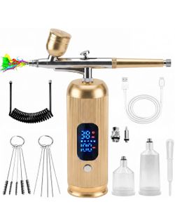 Cordless Airbrush Kit with Compressor, 38PSI 3-Speed 6000mAh Portable Non-Clogging, USB-C Rechargeable, 6000mAh Battery, 0.3/0.5mm Nozzles 3 Cups, Nai