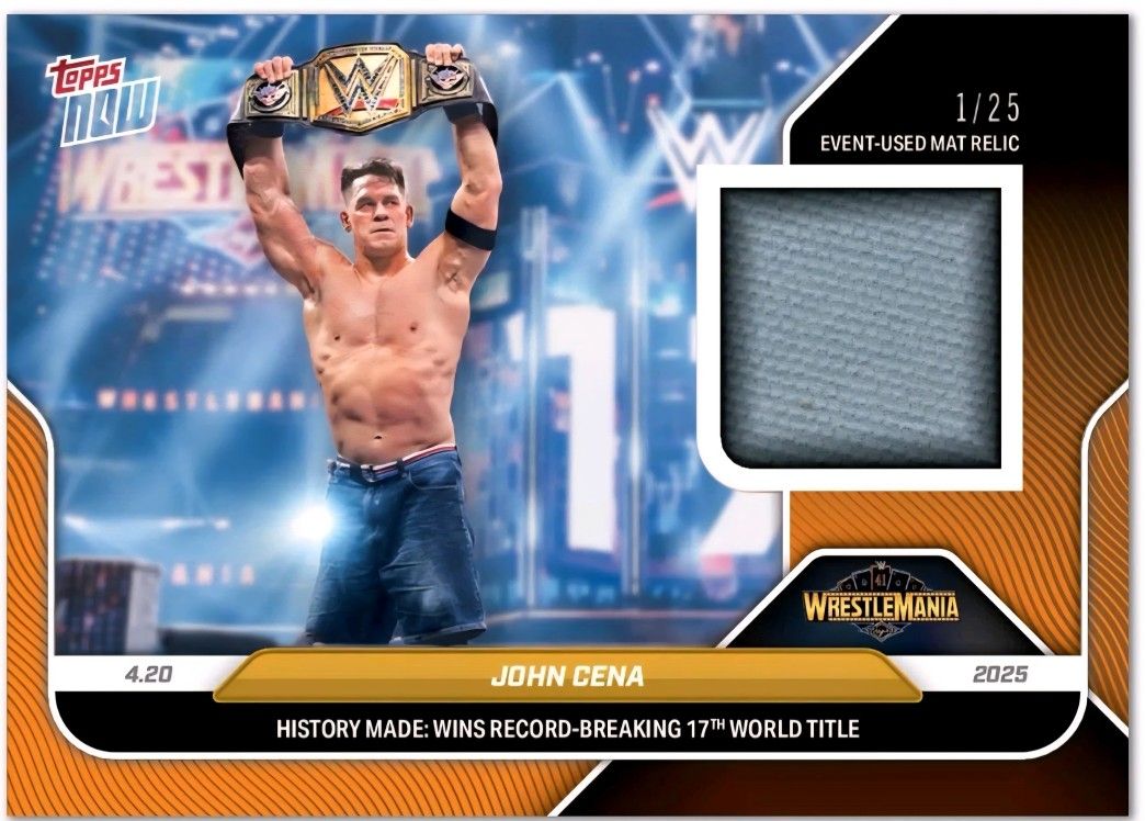 2025 Topps Now WWE #46 John Cena Wrestlemania 41 Event Used ORANGE Mat Relic /25