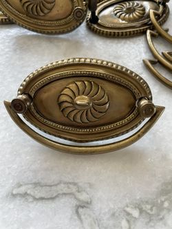 6 Vintage Temple white Cast Brass Pulls