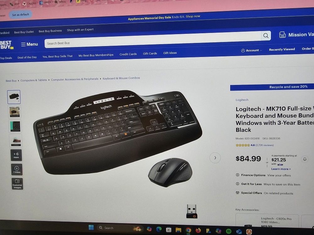 Logitech MK 710 Full-Size Wireless Keyboard And Mouse Bundle