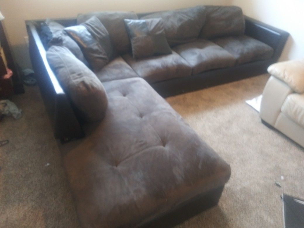 Nice Suede & Leather Sectional Couch