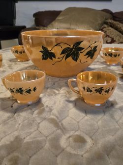 Pattern, Anchor Glass, Vintage, Mid Century, 1950's Punch Bowl and 7 glasses $30.00 OBO