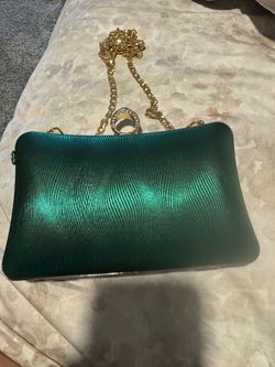 Green evening clutch purse with chain