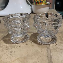Pair Of Retro Partylite Radiant Rose 24% Lead Crystal Glass Tealight Candle Votive Holders- Beautiful Vintage Glassware 