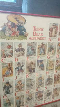 Vintage Look "Teddy Bear Alphabet" 18x24 Glass Framed Picture