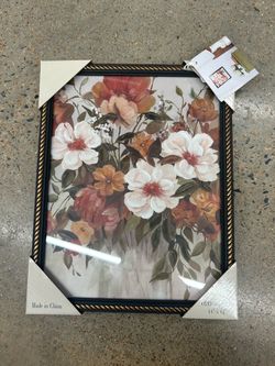 NWT Floral Canvas Embellished Wall Art - Cream & Rust Bouquet