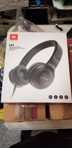 JBL E35 On Ear Signature Headphones Stereo Headset Mic Fabric Headband Red Black