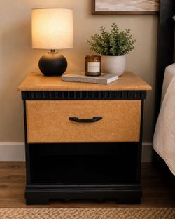 Modern Black & Oak Nightstand – Refinished