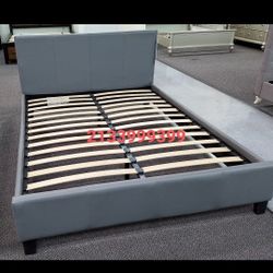 Gray Leather Queen Bed Frame New 