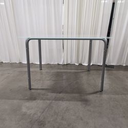 Frosted Glass Gray Metal Dining Table