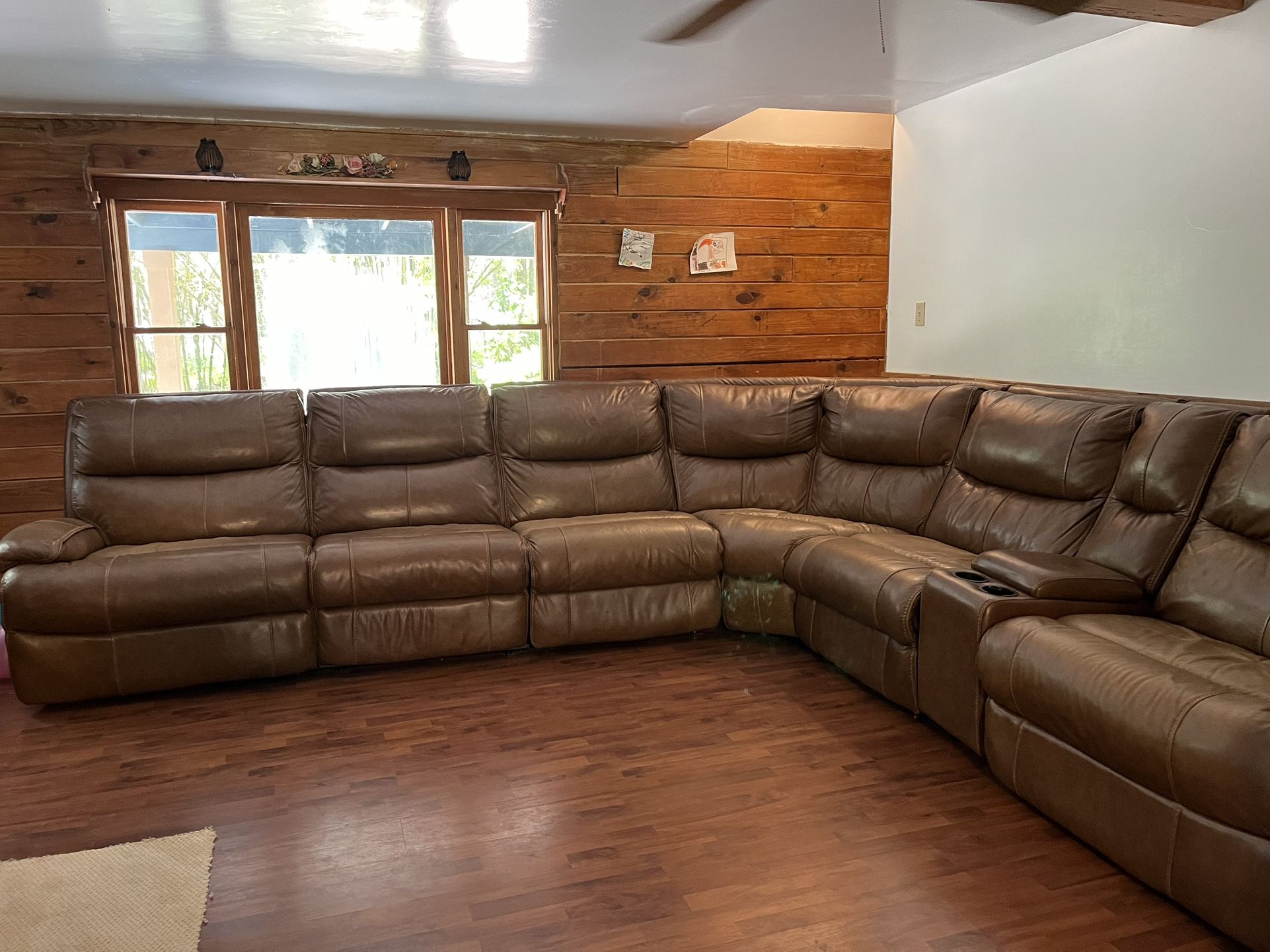 Extra Large Real Leather Couch W/ 3 Electric Loungers